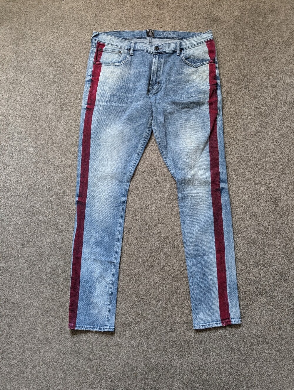 PRPS Windsor Tapered Skinny Fit Medium Wash Stretch Denim Striped Jeans (38)